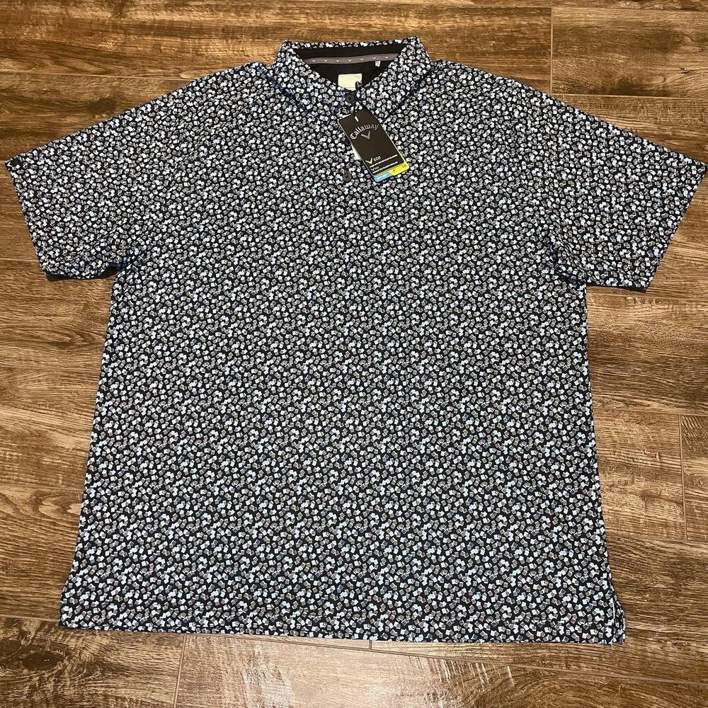 NEW Callaway Opti-Dri Polo Mens XL Geometric Golf Stretch UPF 50 Swing Tech AOP